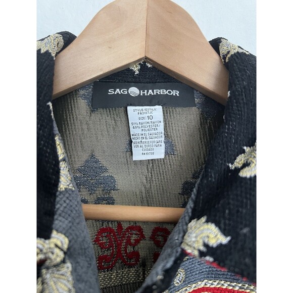 Vintage SAG HARBOR WOMEN'S TAPESTRY BROCADE JACKET FLEUR DE LIS PATTERN SZ 10 - Picture 6 of 10